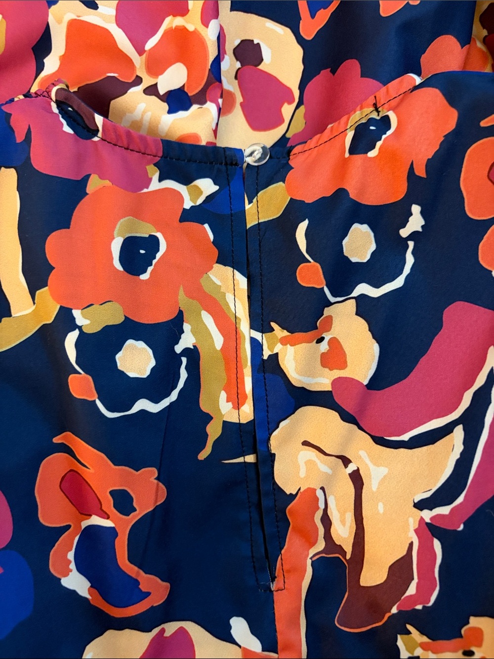 Smocked Bodice Maxi Dress in Navy with Pink & Orange Floral - Picture 7 of 9